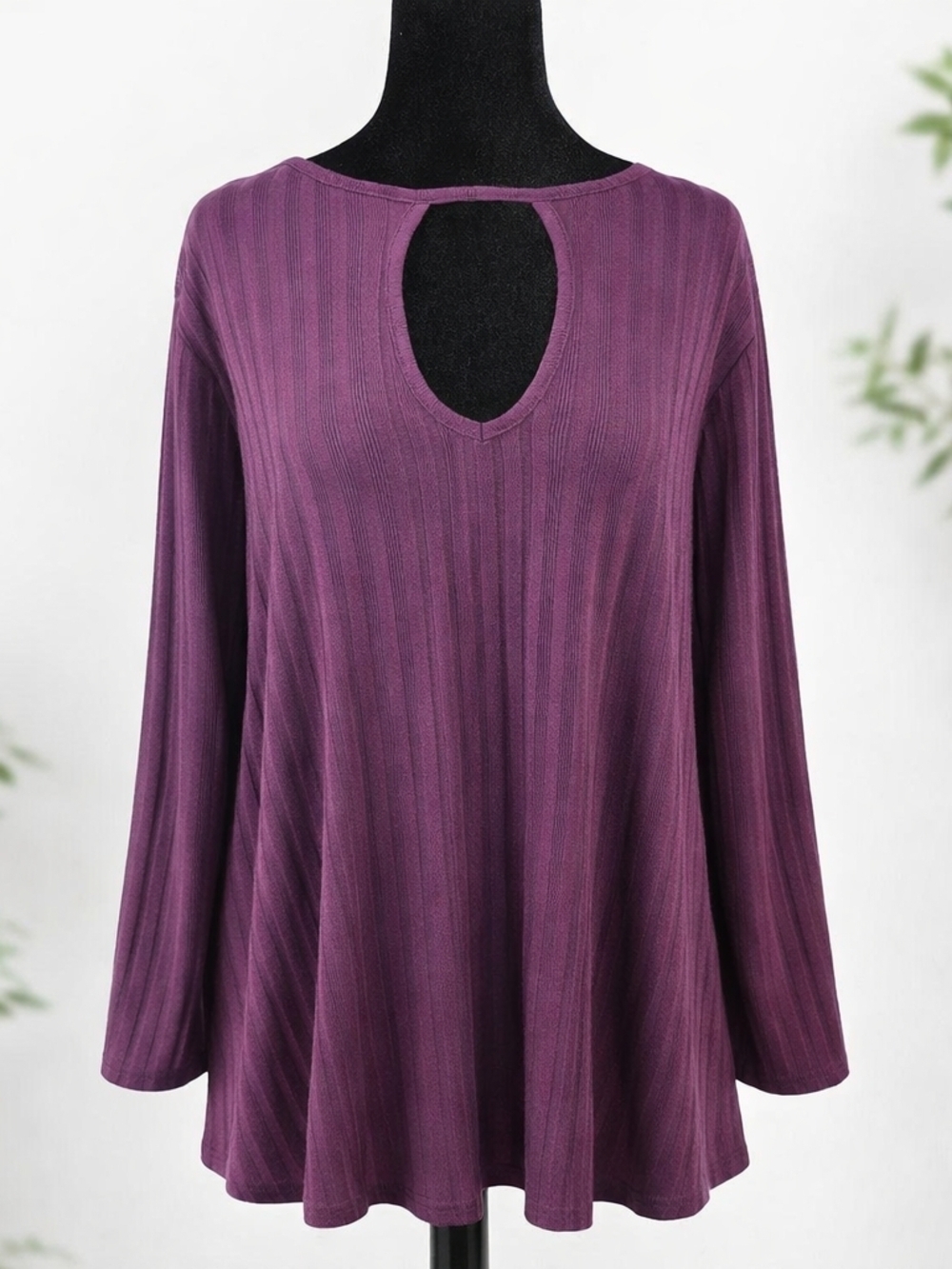 Roaman’s 2X Ribbed Tunic Top Plum Purple Keyhole Stretch 26/28
